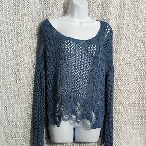 Elegant Navy Open-Knit Sweater